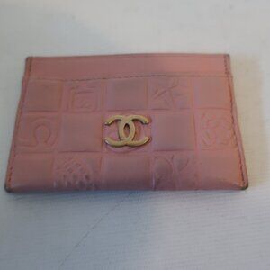 Womens Chanel Pink Embossed Lambskin Leather Lucky Symbols Card Holder